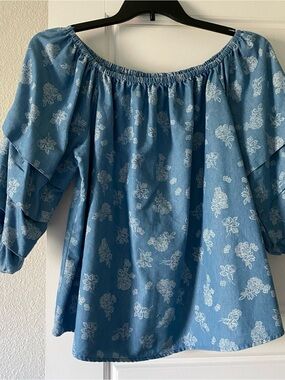 Unique Spectrum Blue Floral Off-Shoulder Blouse